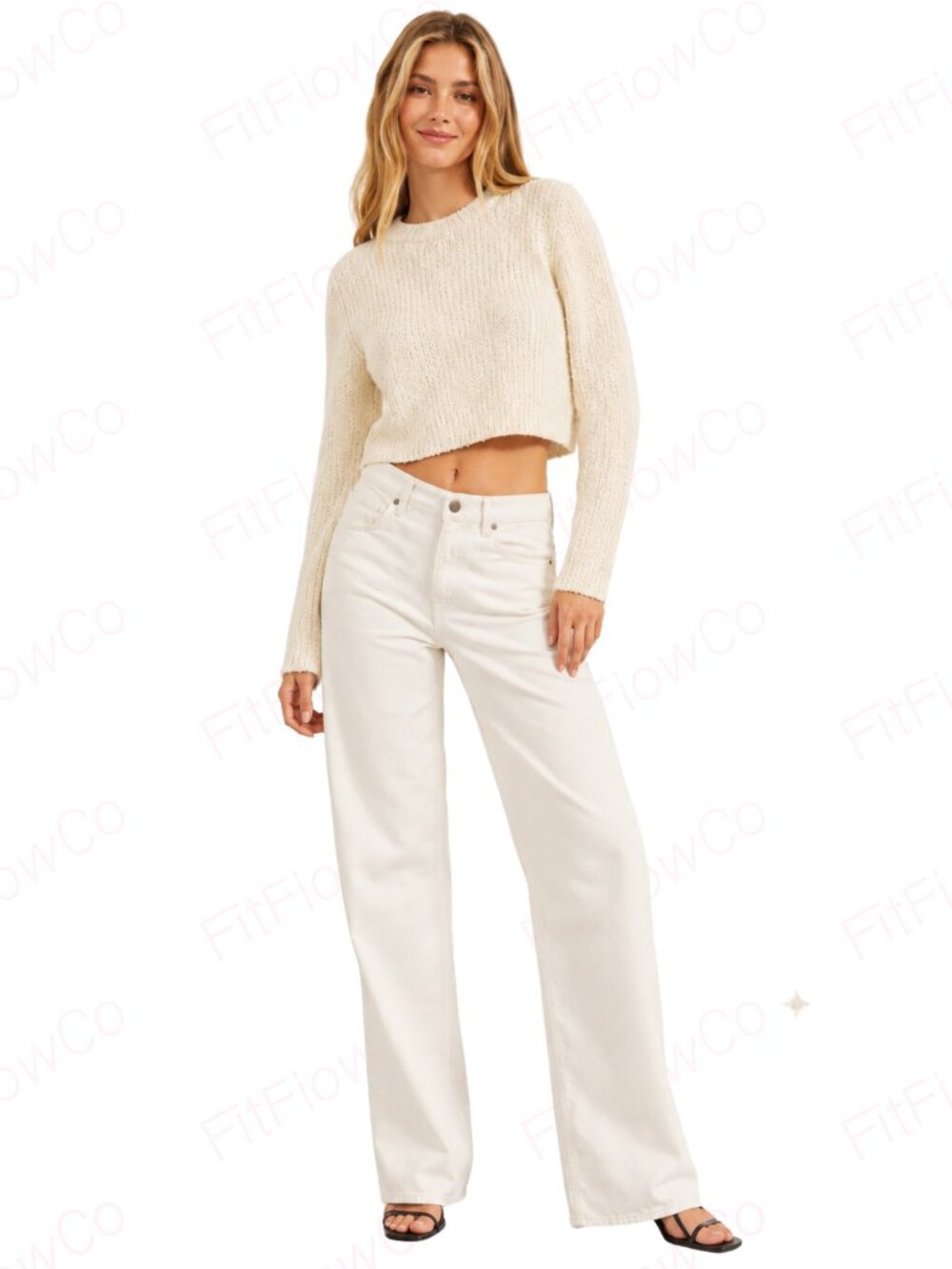 Zara Cream Bouclé Textured Cropped Sweater Women’s Medium Long Sleeve